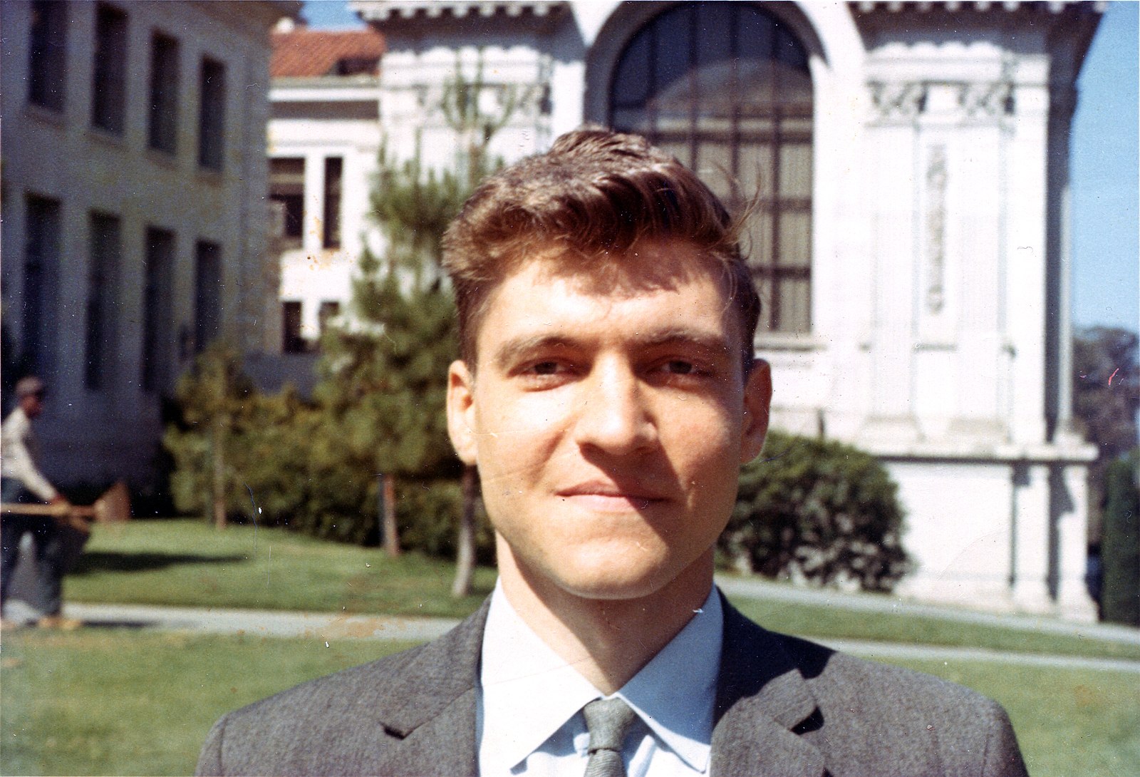 "source: https://opc.mfo.de/detail?photo_id=5349 George Bergman cc-by-sa-4.0 and GFDL-unspecified" "Theodore Kaczynski as a young faculty member at Berkeley, with Doe Library in background and Bancroft Library at left."
